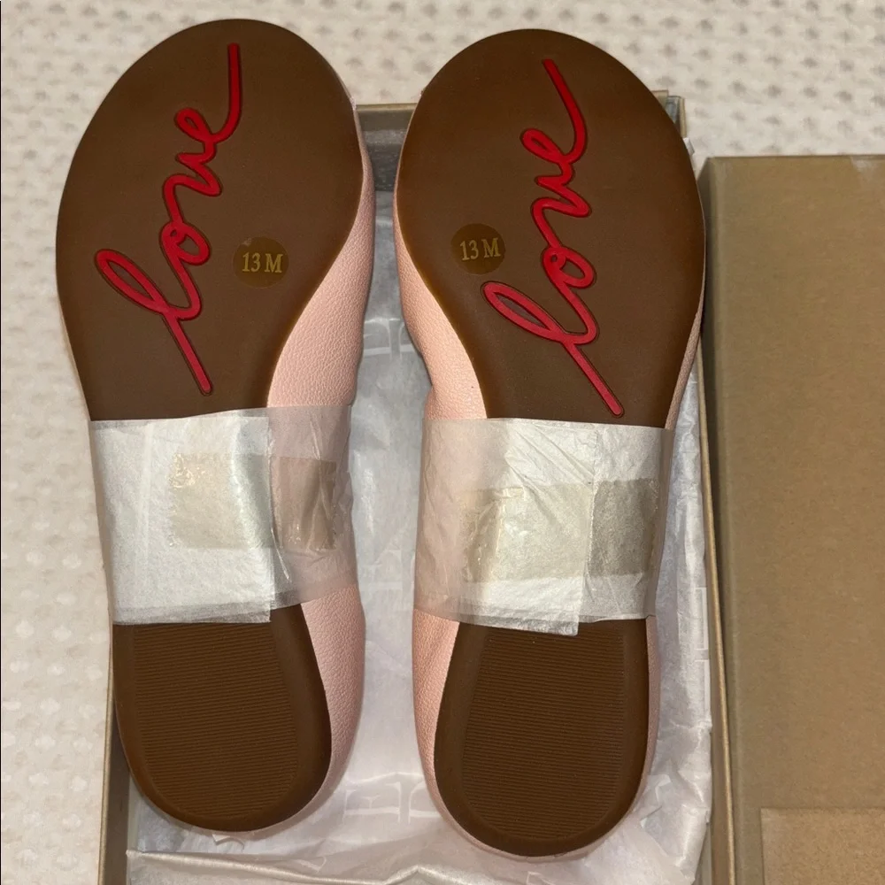 NEW! ED Ellen DeGeneres Langlee Size 11.5M 13M 1M PEONY PINK 'Love' Ballet Flats